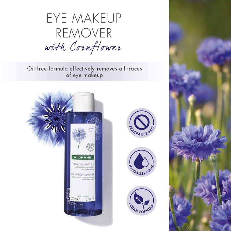 Klorane Eye make-up remover with organically farmed cornflower, for sensitive skin, oil, fragrance and sulfate free 6.7 Fl Oz (Pack of 1) - BeesActive Australia