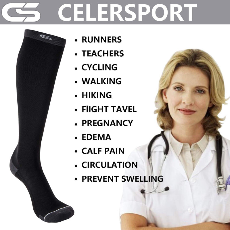 CELERSPORT 3 Pairs Compression Socks 20-30mmHg for Men and Women Nursing Socks Black&grey Large / X-Large - BeesActive Australia