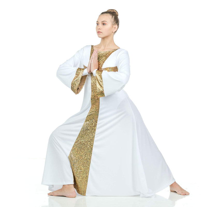 [AUSTRALIA] - Danzcue Praise Cross Long Sleeve Dress, White-Gold, S-M-Child 