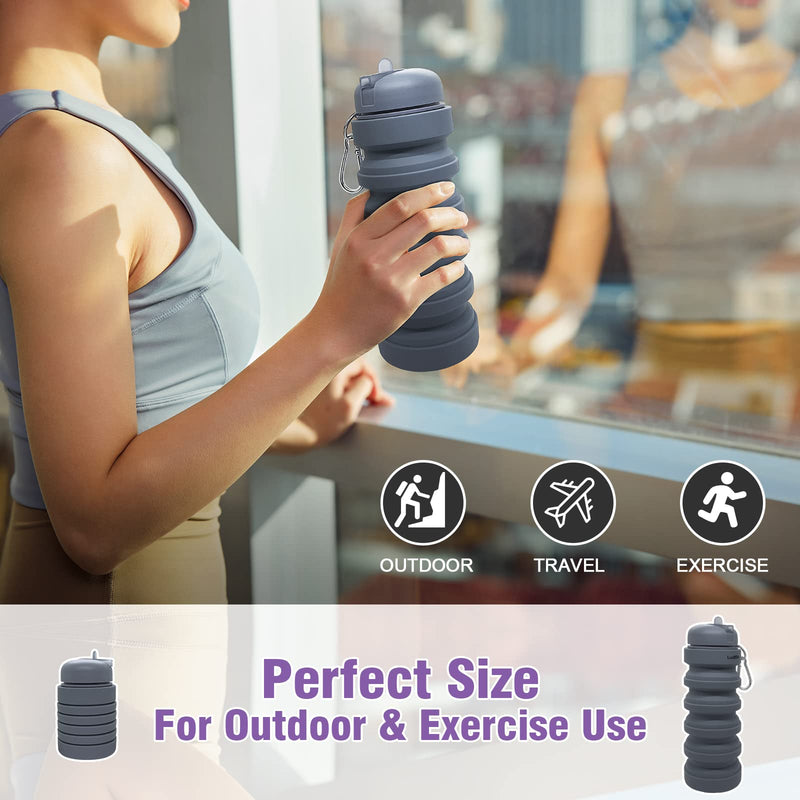Luuttle Collapsible Silicone Water Bottle - Reuseable Water Bottles for Sports Gym Travel Essentials Camping Hiking Lightweight (551ml) grey - BeesActive Australia