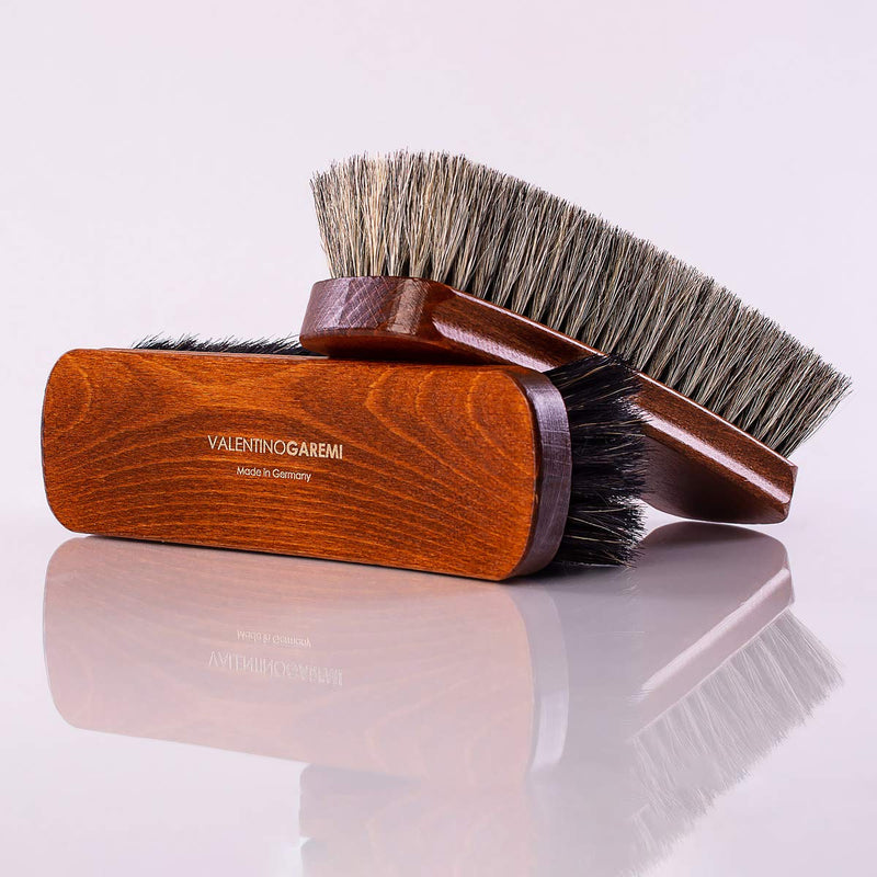 Valentino Garemi Shoe Brush | Luxury Shining Polishing & Buffing Brush - Large 8 Inch | Genuine Horse Hair | Made in Germany - Dark Hair Black Bristles - BeesActive Australia