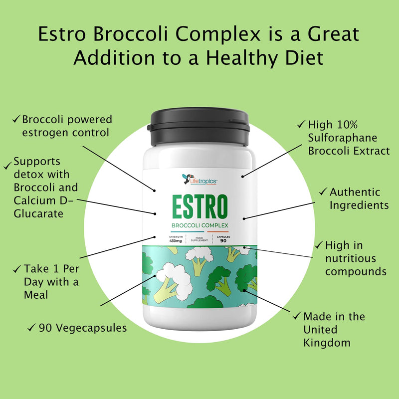 Lifetropics Estro Broccoli Complex | Broccoli Powered Estrogen Blocker | with Broccoli, Calcium D Glucarate | Natural Food Supplement | 90 Vegecapsules - BeesActive Australia
