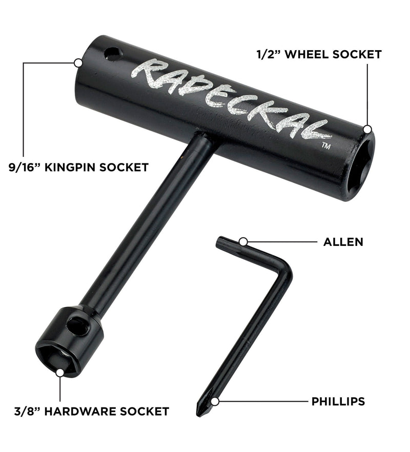 RADECKAL Compact Pocket Skate Tool- T Tool All in One Skate Tool for Skateboards, Longboards, Mini Skateboards, and Cruisers- Collapses to a Compact Size to Fit in Your Pocket - BeesActive Australia