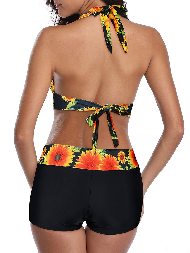 Century Star Women Two Piece Swimsuit Athletic Bathing Suits for Women Ruffled Tummy Control High Waisted Swimsuits 12-14 Sunflower Print - BeesActive Australia