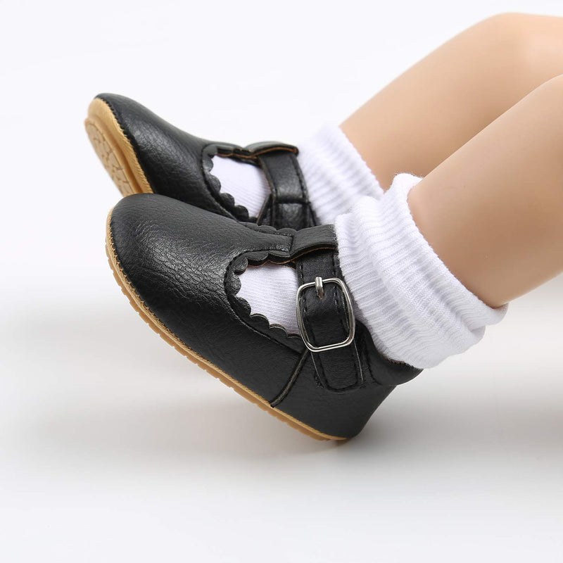 Baby Shoes - ICATHUNY Infant Unisex Baby Girls Shoes PU Leather Soft Anti-Slip Boots Toddlers Newborn Infant Mini Kids Crib Baby Shoes (12-18 Months, Black) 12-18 Month - BeesActive Australia