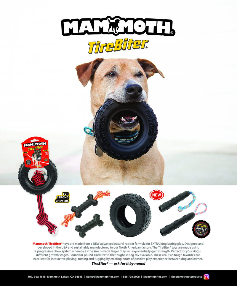 Mammoth TireBiterII Rubber Dog Toys - Natural Rubber Dog Toys for Extreme Chewers – Dog Toys for Extra Long Interactive Play – Aggressive Chewer Toys Large 6" Tire w/Cotton-Poly Rope - BeesActive Australia