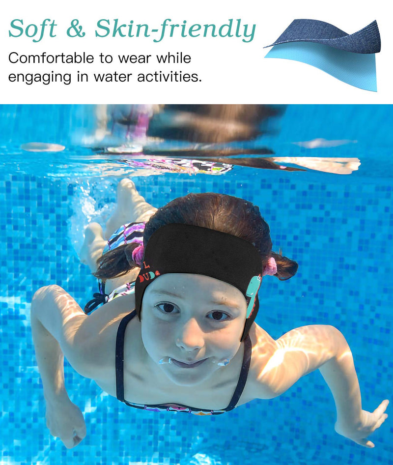 HeySplash Swimming Headband, Ear Band Swimmer Ear Protection, Elastic Neoprene Ear Guard and Hair Guard for Kids, Toddlers and Adults, Designed to Keep Water Out and Hold Earplugs in Black Small (Pack of 1) - BeesActive Australia
