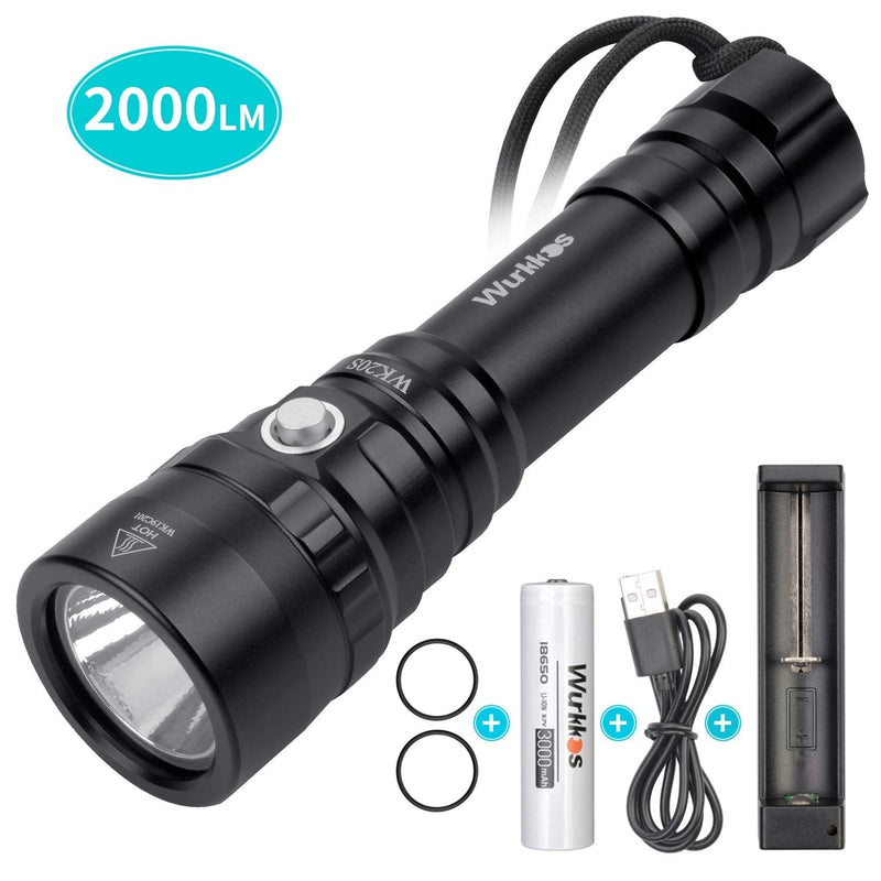 Wurkkos Scuba Diving Flashlight, Diving Light Max 2000Lumen 4 Brightness, Rechargeable Dive Torch with Luminus SST40 Emitter, IPX8 Waterproof 150M Underwater LED Flashlight Submersible Cave Snorkel - BeesActive Australia