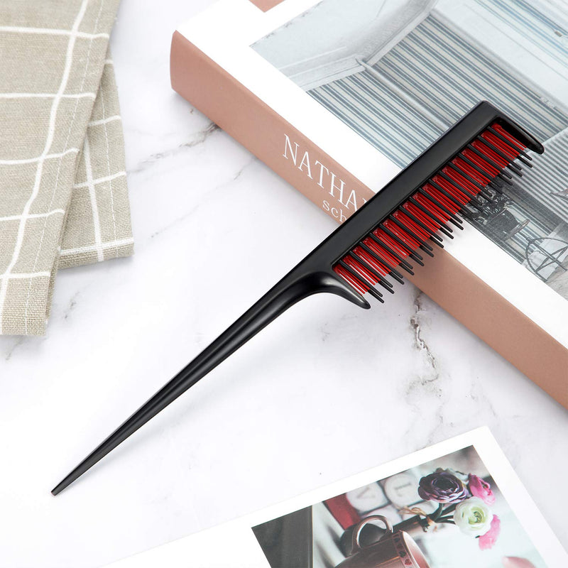 3 Piece Triple Teasing Comb, Rat Tail Combs for Women, Tool Structure Tease Layers Rattail Comb, Rat Tail Comb for Back Combing Root Teasing, Adding Volume, Evening Styling (Black and Red) Black and Red - BeesActive Australia