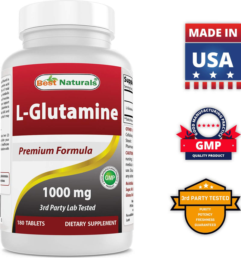 Best Naturals L-Glutamine 1000 mg 180 Tablets - Glutamine Fuel for Workout & Supports Muscle Recovery from Workouts (180 Count (Pack of 1)) 180 Count (Pack of 1) - BeesActive Australia