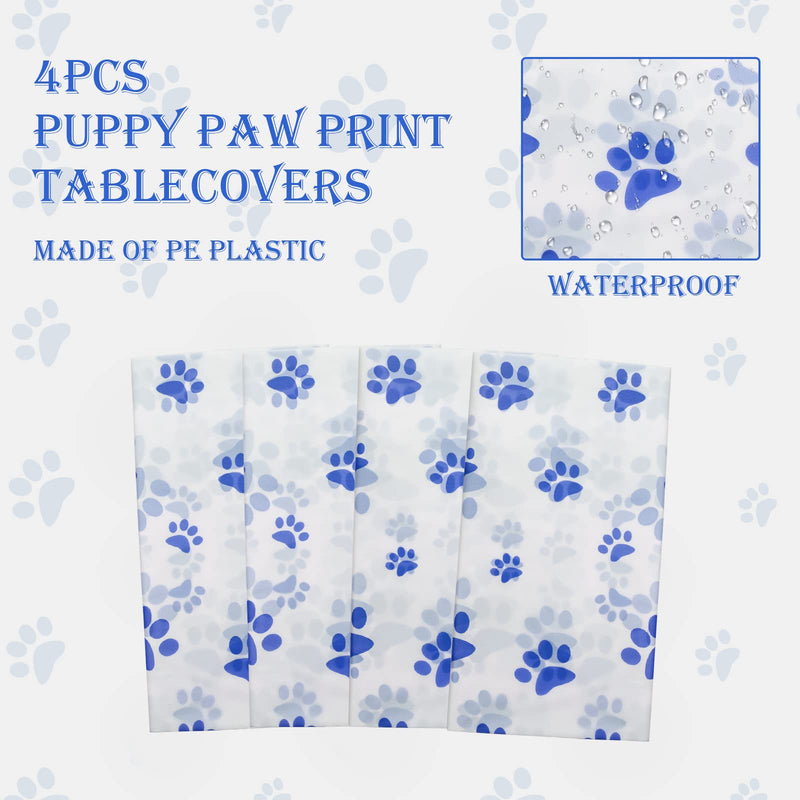 4 Pack Puppy Paw Print Tablecloth, 54x108'' Blue Plastic Disposable Table Cover for Pet Themed Party Decoration for Cat Dog Birthday Party Supplies Lets Pawty Party Supplies 4 Pack - BeesActive Australia