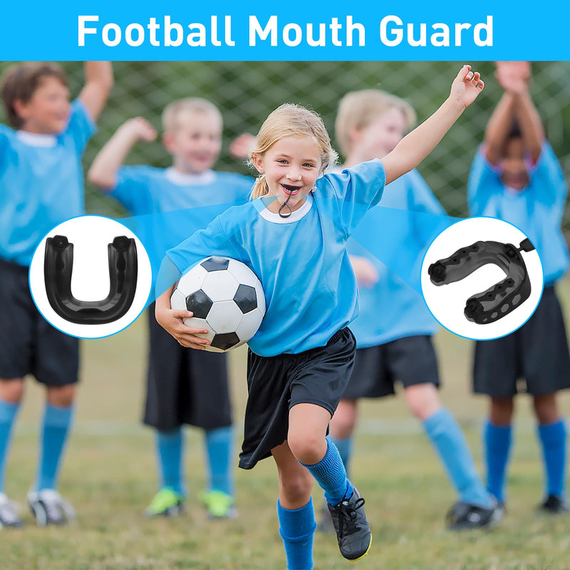 2 Pack Football Mouth Guard with Strap, Professional Youth Mouth Guard Soft Sports Mouthguard for Boxing, MMA, Lacrosse, Hockey, Rugby and Basketball for Adult & Youth (Black) Black - BeesActive Australia