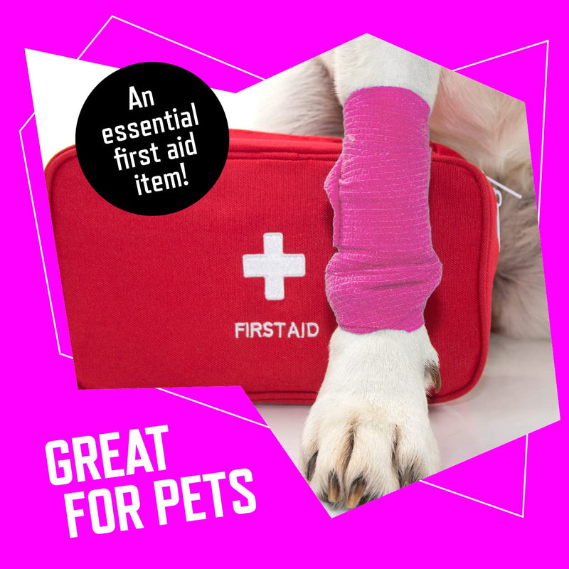 Inksafe Pink Self Adherent Cohesive Bandages 5cm x 4.5m Box of 12 - Uses Include Tattoo Grip Wrap, Vet Wrap, Tape for Wrist and Ankle Sprains - BeesActive Australia