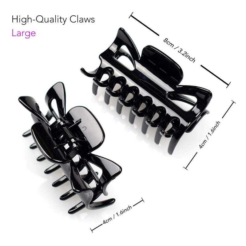 BasicSense 2 Pieces 3.2 inch Hair Claws Durable & Sturdy NonSlip Plastic Grip Clamps Clips Strong Hold, Glossy Black L (2 Count) - BeesActive Australia