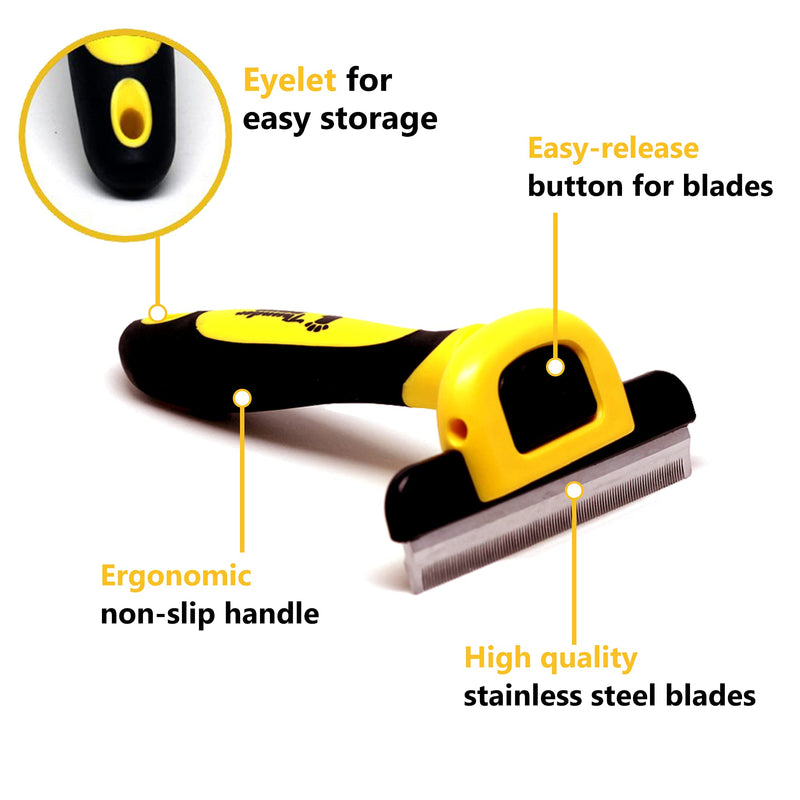 Thunderpaws Best Professional De-Shedding Tool and Pet Grooming Brush, D-Shedz for Breeds of Dogs, Cats with Short or Long Hair, Small, Medium and Large Yellow - BeesActive Australia