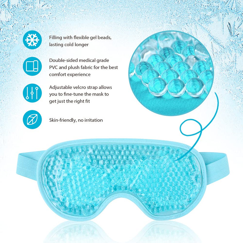 NEWGO Cooling Eye Mask Reusable Gel Eye Mask for Puffy Eyes, Ice Eye Mask Cold Eye Mask Frozen with Plush Backing for Headache, Migraine, Stress Relief - Blue - BeesActive Australia