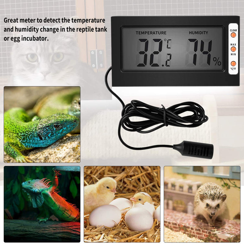 Simple Deluxe Digital Thermometer and Hygrometer with Humidity Probe for Reptile Tank/Egg Incubator Easy to Read, Thermo&Hygro Meter, Black 2-Pack - BeesActive Australia