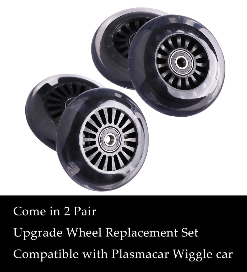 WHEELGOO Wiggle Car Polyurethane Replacement Wheels Set (Front,2P Light Up), Swing Car Tires Pack (Rear,2P Narrower) Upgrade for Original Plasma Car, Lil Rider, Ride-on Toys Black - BeesActive Australia