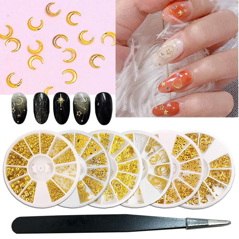 Nail Studs Nail Decals Supplies Nail Decorations 6 Boxes Metal Star Moon Geometry Metal Nail Art Studs Punk Square Rivet for Women Girl Nail Design Decoration Phone Case Makeup Manicure Set 1 Tweezers - BeesActive Australia