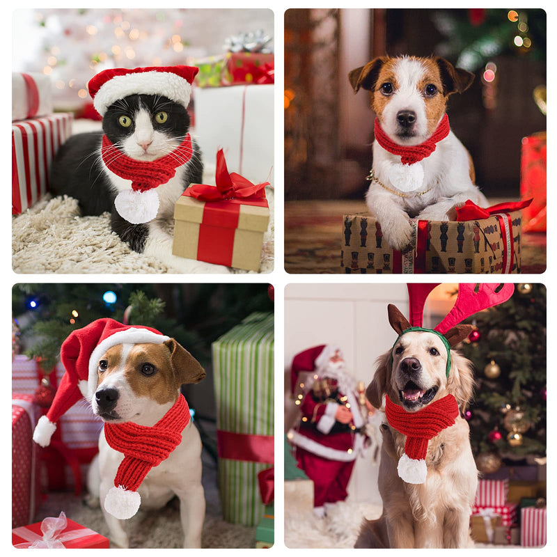Cobee Christmas Dog Cat Santa Scarf, Dog Winter Knitted Scarf Pet Winter Neck Warmer Costume with White Pompom Ball Party Dressup Xmas Cute Decorate Gift Red Large - BeesActive Australia