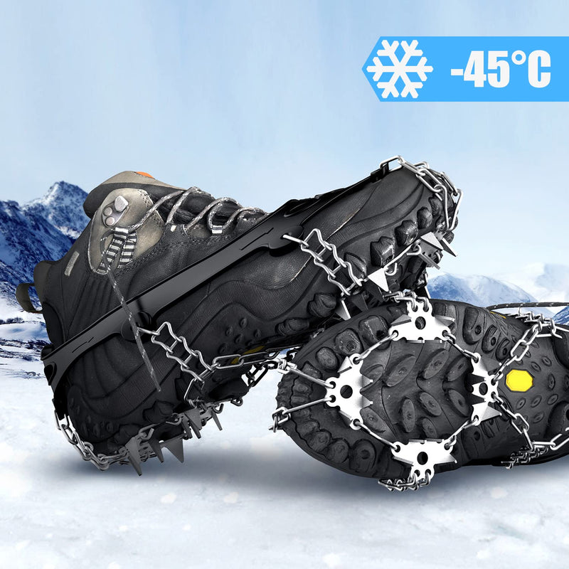 Wirezoll Ice Cleats, Crampons for Hiking Boots and Snow Shoes Non Slip Climbing Spikes Ice Grippers for Traction with Boot Chains and Microspikes for Men and Women Medium 24 Teeth Black - BeesActive Australia