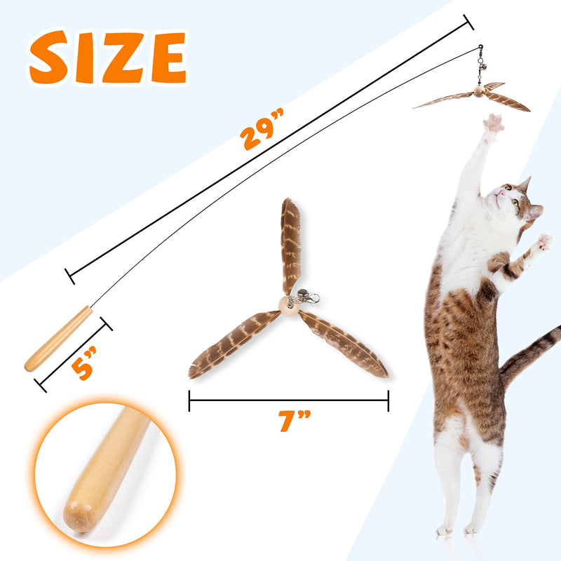 JXFUKAL Cat Wand Toys, Interactive Cat Toys with 3 Feather Refills, 29'' Flexible Steel Wire, Sturdy Wood Handle & Bell for Kitty Kitten, Cat Toys for Indoor Cats Cat Teaser Cat String Toy Set A - BeesActive Australia