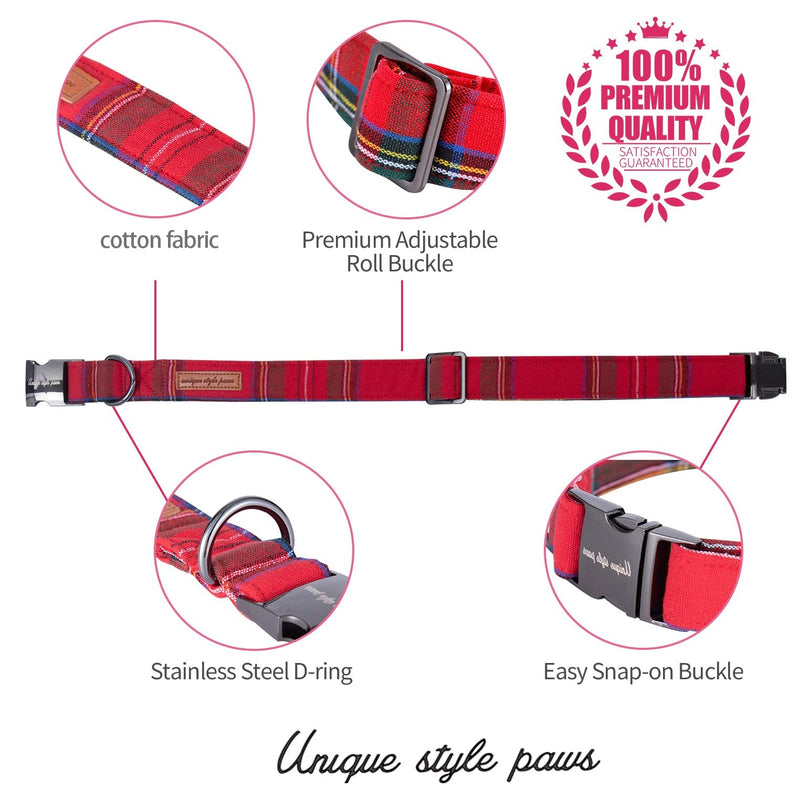 Unique style paws Dog Collar with Bow Tie & Flower Tie Girls Boys Summer Dog Collar for Small Medium Large Dogs with Adjustable Safety Metal Buckle for Summer Holiday Large (Pack of 1) RedPlaid - BeesActive Australia