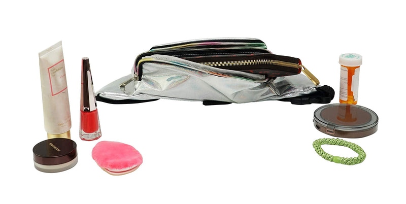 Home-X Holographic Fanny Pack-Cute Waist Bags with Adjustable Belt for Rave, Festival- Silver Sparkle Fanny Pack, Running Belt, Waterproof Bum Bag with Pockets - BeesActive Australia