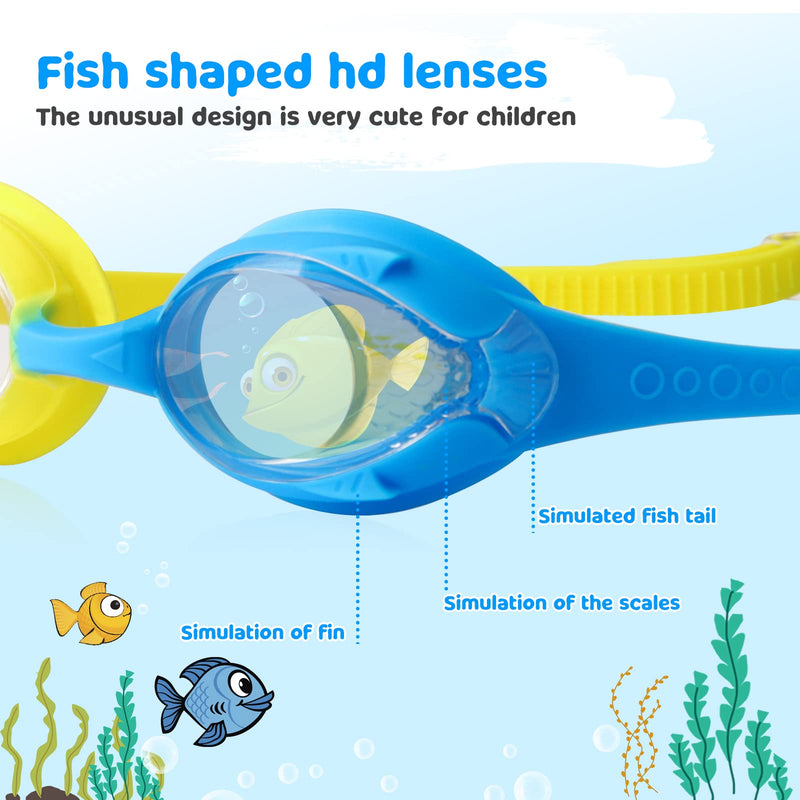 Kids Swim Goggles, Anti-Fog Child Swimming Pool Goggles, Waterproof Toddler Water Goggles for Girls Boys Age 3-12 Yellow - BeesActive Australia