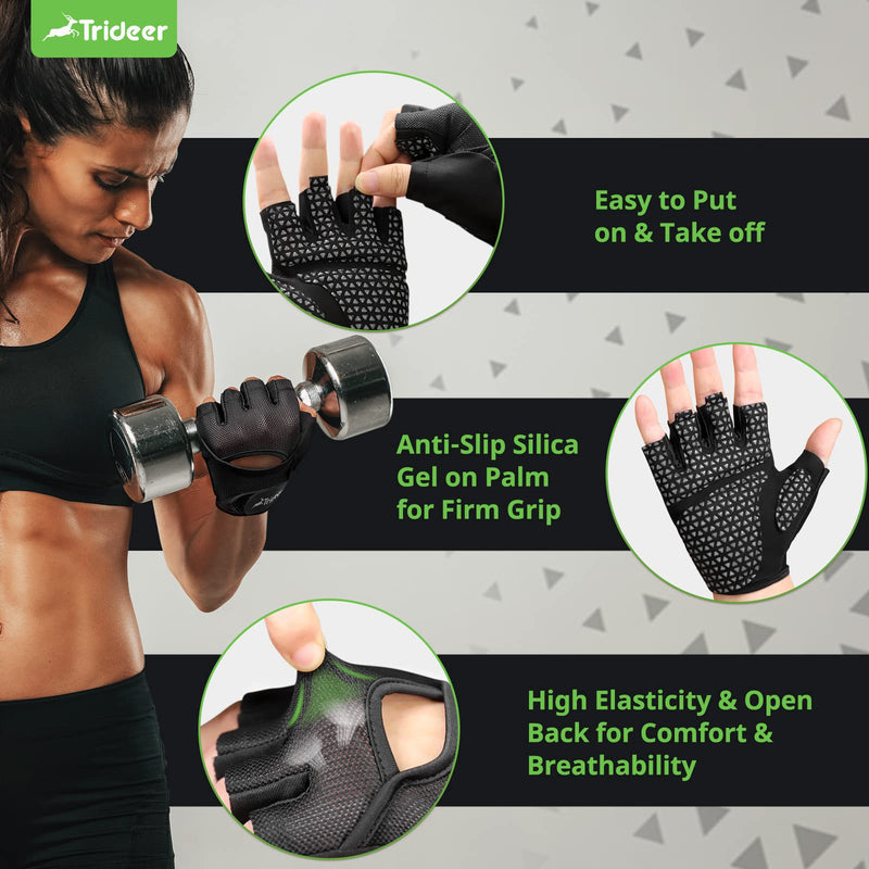 Trideer Workout Gloves for Men and Women, Exercise Weight Lifting Gloves with Curved Open Back, Lightweight Fingerless Gym Gloves for Home Fitness, Strength Training, Rowing and Cycling Black Medium (6.5-7.1 in) - BeesActive Australia