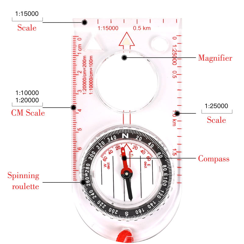 Orienteering Compass Waterproof Multifunctional Navigation Compass Hiking Backpacking Compass Map Ruler Magnifier for Explorer Hiking Map Reading and Navigation with Adjustable Lanyard - BeesActive Australia