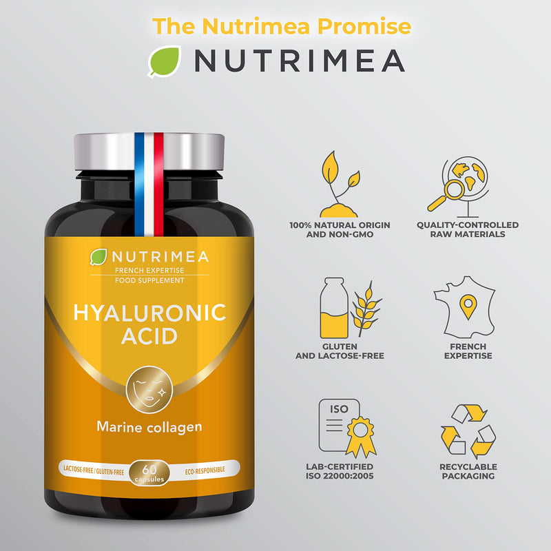 Hyaluronic Acid & Marine Collagen - Enriched with Vitamins A & C - Natural Anti-Wrinkle, Restructure Skin, Protect Joints and Anti-Aging - New Formula - Plant-Based Capsules - French Expertise - BeesActive Australia