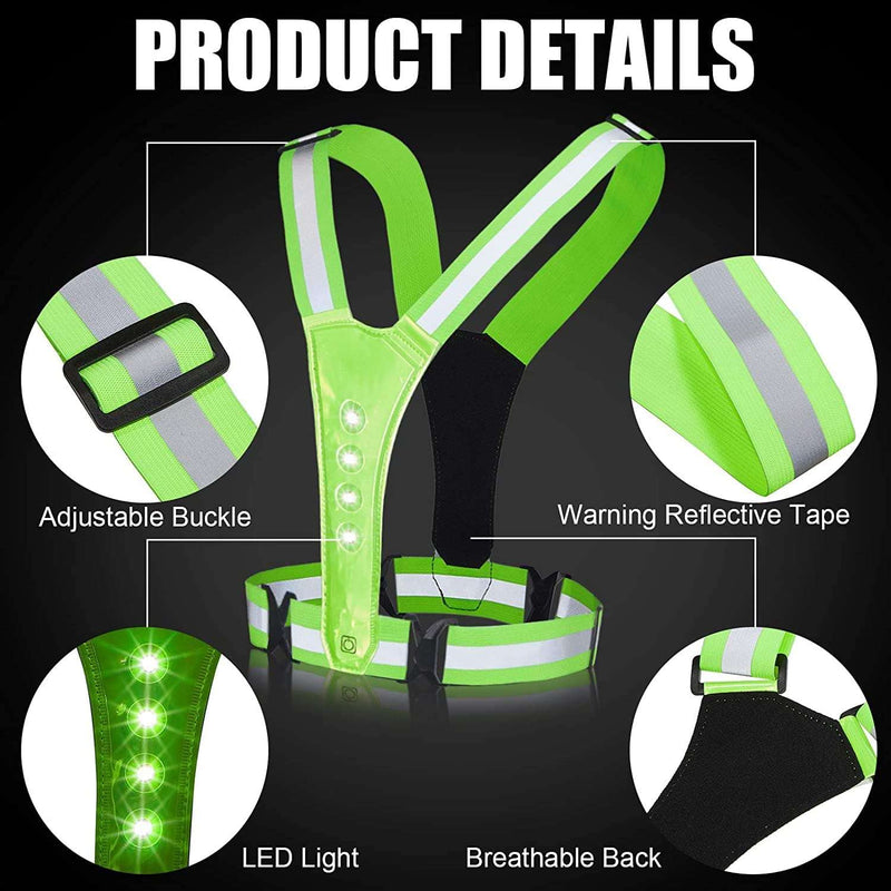 NENEX Reflective Running Gear Vest - Led Usb Rechargeable - Mens Or Womens Safety Vest- Adjustable Outdoors Vest - Night Time High Visibility - Walking Running Biking Or Cycling Vest, Green, One Size - BeesActive Australia