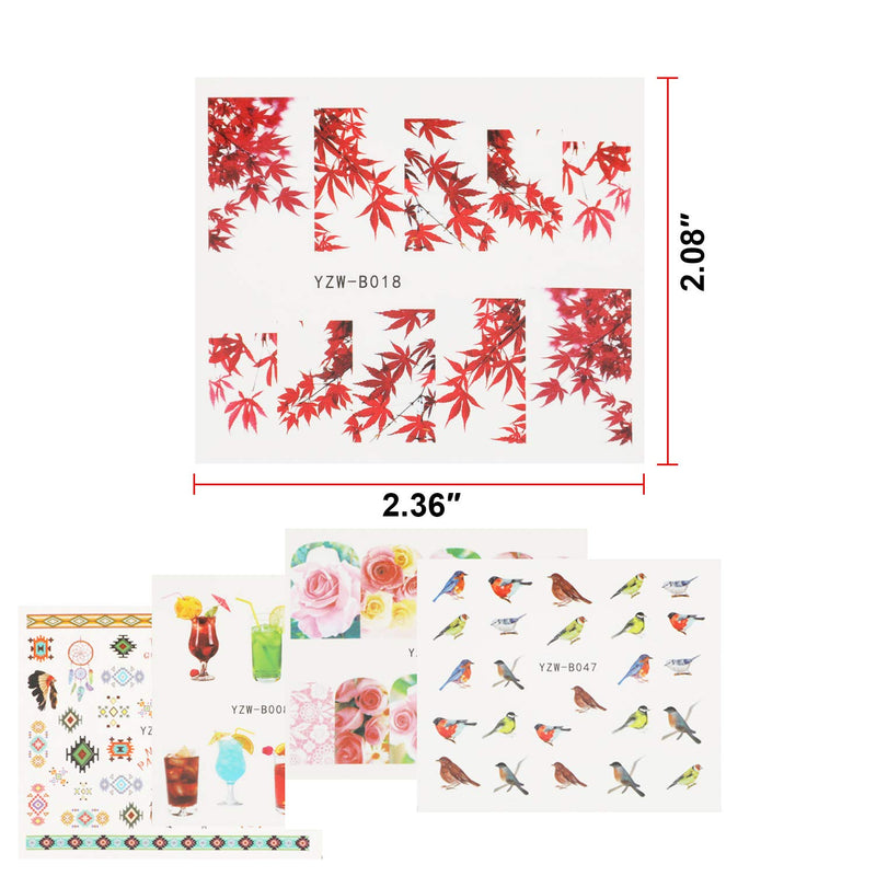 48 Sheets Mixed Nail Art Stickers, AKWOX Nail Art Water Transfer Sticker Home Manicure Decals with Flowers Feather Animal Cat for Women Toenails and Fingernails Decor DIY Nail Tips - BeesActive Australia