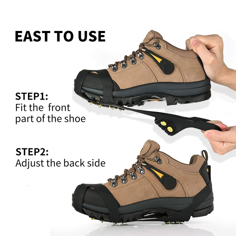 XYZLH Ice Cleats, Ice Grips Traction Cleats Grippers Non-Slip Over Shoe/Boot Rubber Spikes Crampons with 10 Steel Studs Crampons + 10 Extra Replacement Studs Black Small - BeesActive Australia