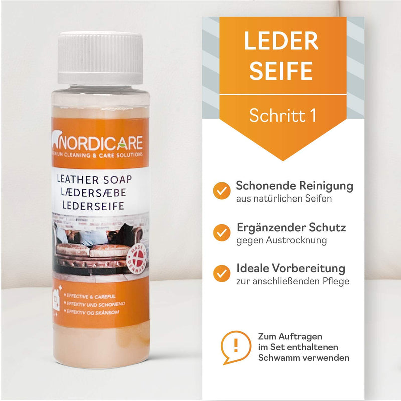 Nordicare Leather Cleaner Care Kit for Sofas, Cars, Furniture - Leather Cleaner for Sofas - Car Leather Cleaner, Leather Cleaner for Car Seats - with UV Protection - Made in Denmark 3.38 oz - BeesActive Australia