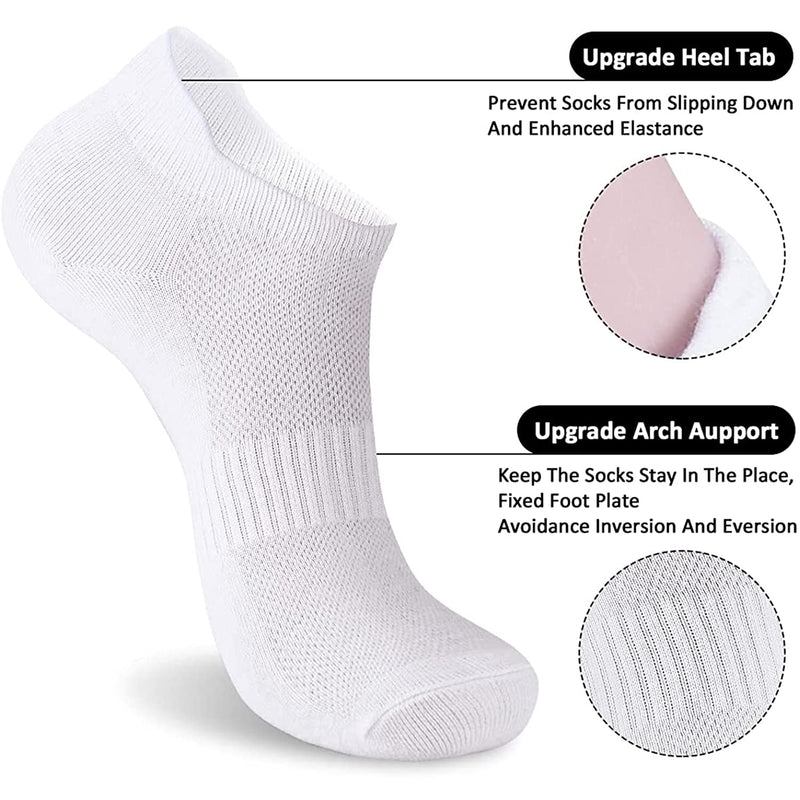 Women Ankle Athletic Socks, 6 Pairs Breathable Thin Socks, Low Cut Running Socks, Lightweight Sport Socks With Tab 6 Pairs White 6-9 - BeesActive Australia