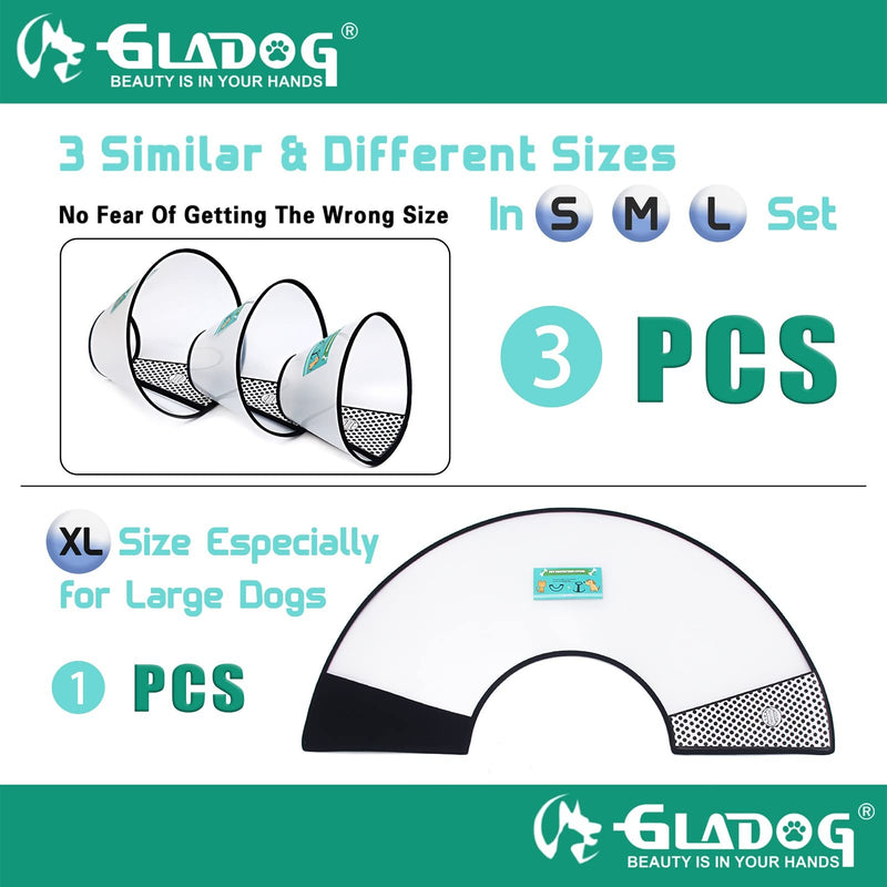 GLADOG Soft Dog Cone Collar, 3 PCS (Except XL Size) Flexible Plastic Cone for Dogs After Surgery, Dog Recovery Collar, Adjustable E-Collar for Large/Medium/Small Dogs Cat, Comfy Elizabethan Collar XL（X-Large Dog） - BeesActive Australia