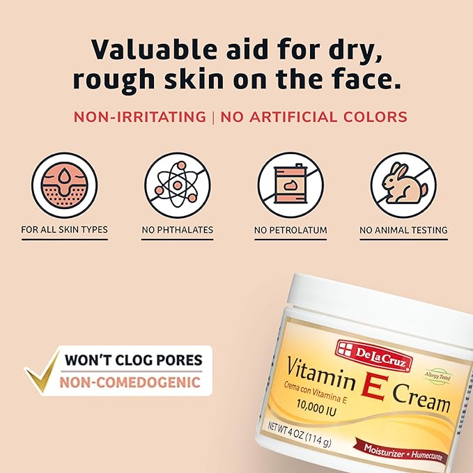 De La Cruz Vitamin E Cream 10,000 Iu, Allergy Tested, Usa 4 Oz Artificial Color, 4 oz - BeesActive Australia