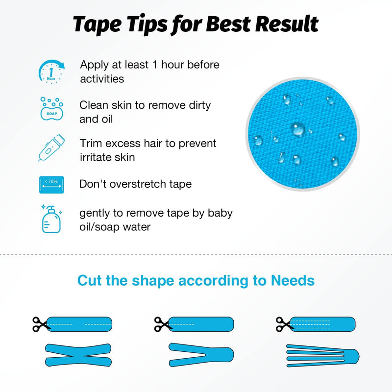 Kinesiology Tape Precut 2 Rolls, Elastic Kinesiology Therapeutic Tape for Physical Therapy, Sports and Injury Recovery, Athletic Sports Tape for Knee, Ankle & Shoulder (2 x 20 Strips) Blue + Black Precut(black+blue) - BeesActive Australia
