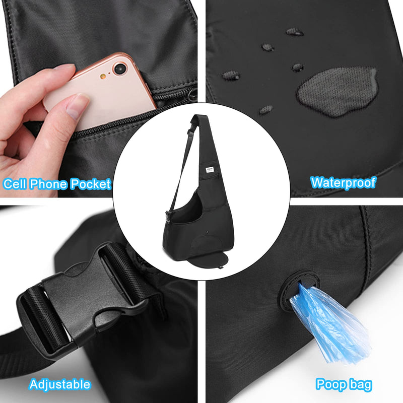 MOSISO Dog Cat Carrier Sling Bag,Small Pet Carrier Curved Zipper Tote Bag Hands Free Adjustable Strap Puppy Bag with Safety Belt Padded Bottom Support for Up to 4.5 lbs Pets Outdoor Travelling, Black - BeesActive Australia
