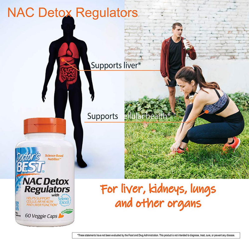 Doctor's Best NAC Detox Regulators with Seleno Excell, Non-GMO, Vegetarian, Gluten Free, Soy Free, 60 Veggie Caps Unflavored 60 Count (Pack of 1) - BeesActive Australia