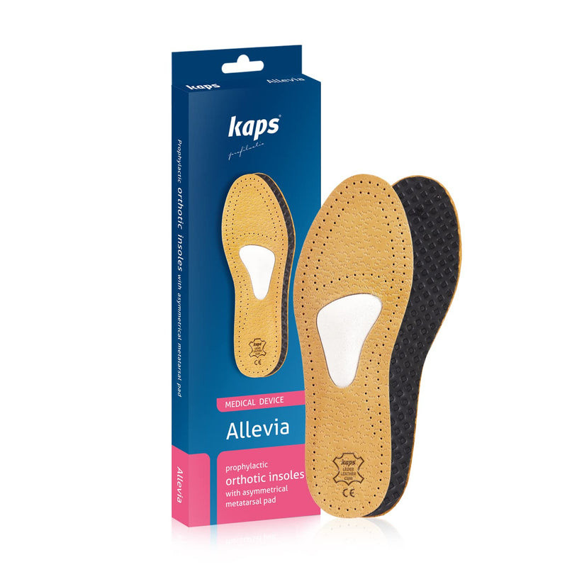 Kaps Orthotic Leather Shoe Insoles For Morton's Neuroma And Forefoot Pain, With Metatarsal Arch Support And Cushion, For Men & Women, 40 EUR / 7 UK Women / 6 UK Men, Beige 40 EUR / L9 AUS Women / M6 AUS Men - BeesActive Australia