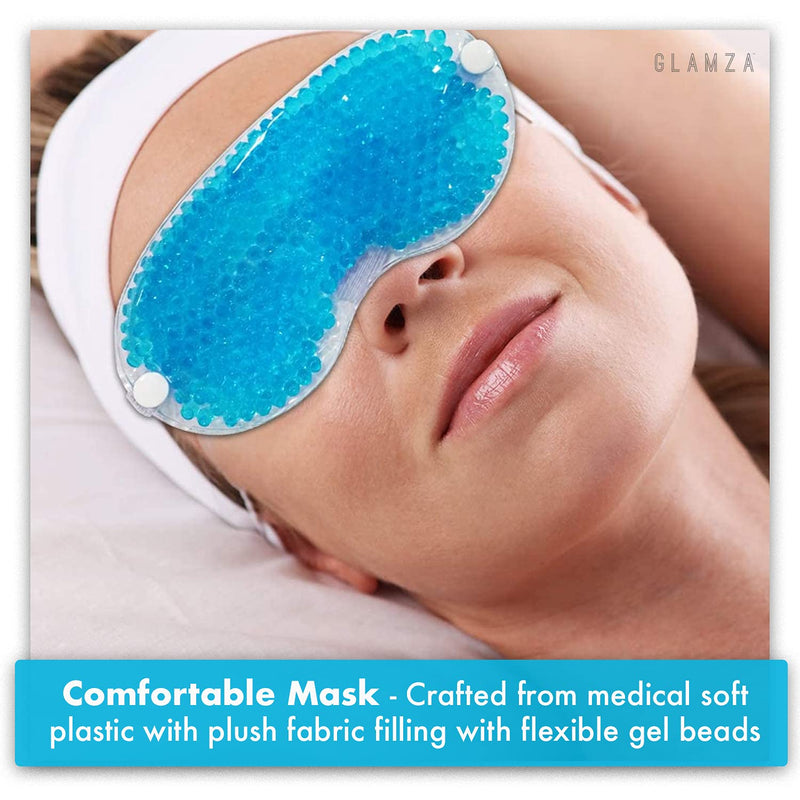 Cooling Eye Mask GLAMZA� Reusable Hot Cold Gel Bead Eye Mask for Dark Circles, Puffy Eyes, Migraine, Headache - Blue - BeesActive Australia