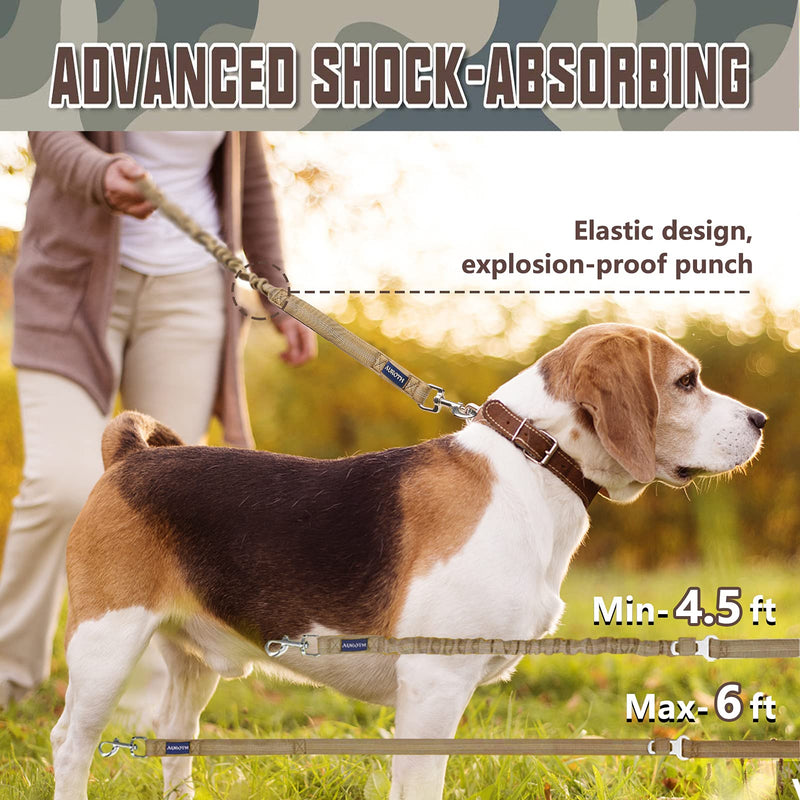AUROTH Heavy Duty Bungee Dog Leash for Medium Large Breed Dogs, No Pull for Shock Absorption with Car Seat Belt, 2 Padded Handles 4.5FT 6FT Training Dog Leash MAX: 6 FT Army Yellow - BeesActive Australia