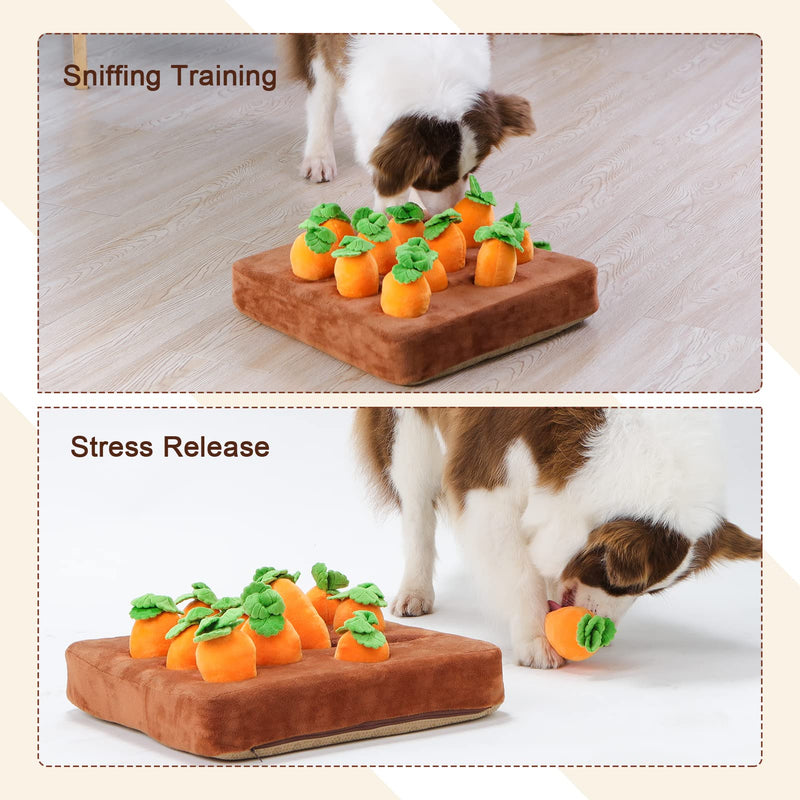 Interactive Dog Toys，Carrot Snuffle Mat for Dogs Plush Puzzle Toys 2 in 1 Non-Slip Nosework Feed Games for Pet Stress Relief with 12 Carrots - BeesActive Australia