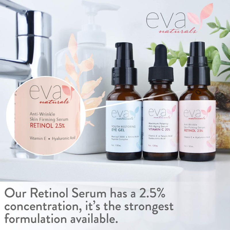 Eva Naturals Facelift in a Bottle - 3-in-1 Anti-Aging Set with Retinol Serum, Vitamin C Serum and Eye Gel - Formulated to Reduce Wrinkles, Fade Dark Spots and Treat Under-Eye Bags - Premium Quality - BeesActive Australia