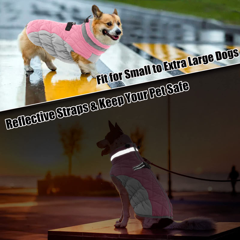 AOFITEE Winter Dog Coat Warm Fleece Dog Jacket for Cold Weather, Reflective Zip Up Puppy Dog Sport Vest with Leash Rings, Outdoor Pet Sweater Apparel Clothes for Small Medium Large Dogs Pink - BeesActive Australia