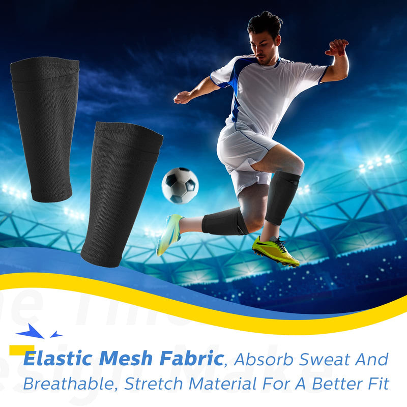 Soccer Shin Guards Sleeves 4 Pairs Flexible Soccer Shin Guard Leg Performance Support Polyester Soccer Shin Guard Sleeve Holder with Pocket for Soccer Sport Black Large - BeesActive Australia