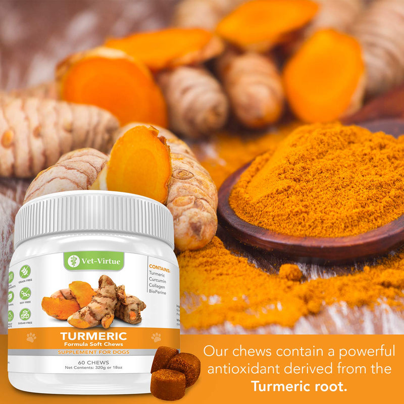 VET-VIRTUE Turmeric for Dogs - Organic Turmeric with Curcumin, Hip and Joint Supplement Dogs Soft Chew, with Collagen and Bioprene, High Absorption Eliminates Joint Pain Inflammation 1 Jar - BeesActive Australia
